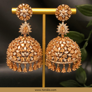 American Diamond Style Earring & Tikka Set - Rose Gold