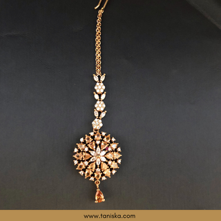 American Diamond Style Earring & Tikka Set - Rose Gold