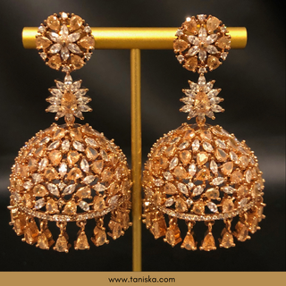 American Diamond Style Earring & Tikka Set - Rose Gold