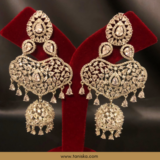 American Diamond Style, Cubic Zirconia Statement Earring & Tikka Set - Silver Plated - Silver