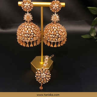 American Diamond Style Earring & Tikka Set - Rose Gold