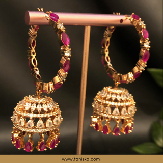 American Diamond Style Statement Earrings - Hot Pink / Rose Gold