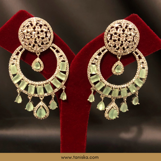 American Diamond Style Earring & Tikka Set - Mint / Silver