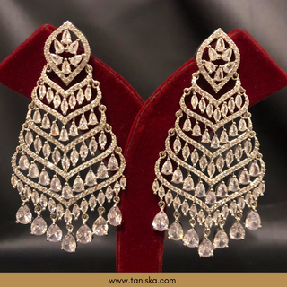 American Diamond Style Earring & Tikka Set - Silver