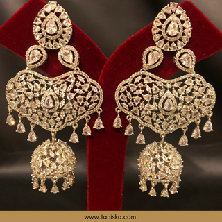 American Diamond Style, Cubic Zirconia Statement Earring & Tikka Set - Silver Plated - Silver