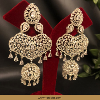 American Diamond Style, Cubic Zirconia Statement Earring & Tikka Set - Silver Plated - Silver