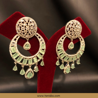 American Diamond Style Earring & Tikka Set - Mint / Silver
