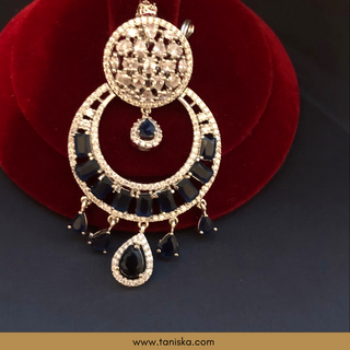 American Diamond Style Earring & Tikka Set - Navy / Silver