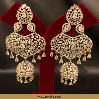 American Diamond Style, Cubic Zirconia Statement Earring & Tikka Set - Silver Plated - Silver