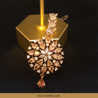 American Diamond Style Earring & Tikka Set - Rose Gold