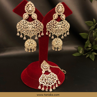 American Diamond Style, Cubic Zirconia Statement Earring & Tikka Set - Silver Plated - Silver