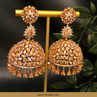 American Diamond Style Earring & Tikka Set - Rose Gold