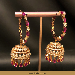 American Diamond Style Statement Earrings - Hot Pink / Rose Gold