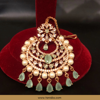American Diamond Style Earring & Tikka Set - Mint/Rose Gold (Limited Edition)