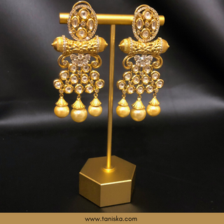 Noor Golden Kundan Earrings with Hot Pink