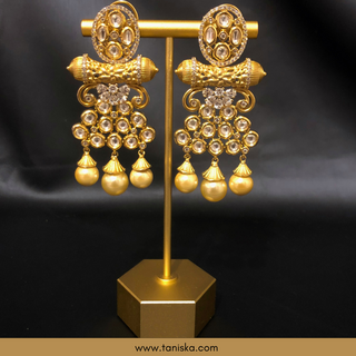 Noor Golden Kundan Earrings with Hot Pink