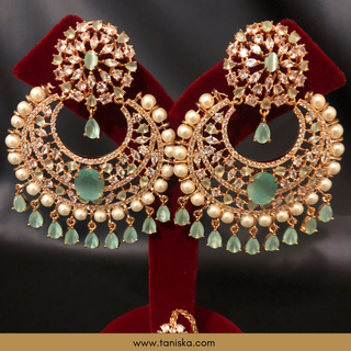 American Diamond Style Earring & Tikka Set - Mint/Rose Gold (Limited Edition)
