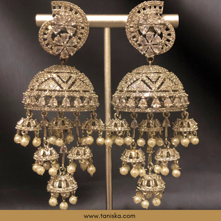 American Diamond Style, Cubic Zirconia Statement Earring & Tikka Set - Silver Plated