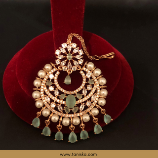 American Diamond Style Earring & Tikka Set - Mint/Rose Gold (Limited Edition)