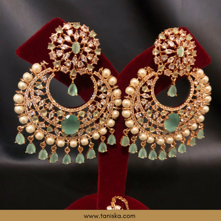 American Diamond Style Earring & Tikka Set - Mint/Rose Gold (Limited Edition)