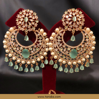 American Diamond Style Earring & Tikka Set - Mint/Rose Gold (Limited Edition)
