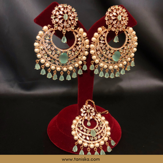 American Diamond Style Earring & Tikka Set - Mint/Rose Gold (Limited Edition)