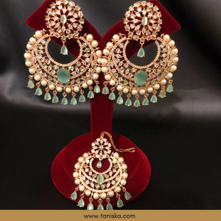 American Diamond Style Earring & Tikka Set - Mint/Rose Gold (Limited Edition)