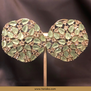 American Diamond Style Earring & Tikka Set - Mint / Silver