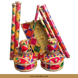 PRE-ORDER - New LED Jaggo Plus Chaj Set (with Bells/Ghungroo + LED Sticks) - Phulkari Print - Available for Pre-Order