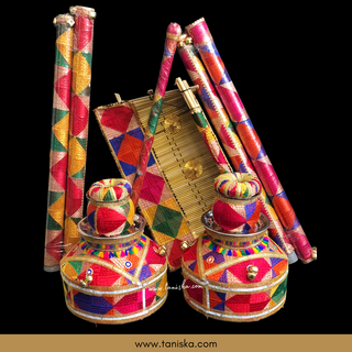 PRE-ORDER - New LED Jaggo Plus Chaj Set (with Bells/Ghungroo + LED Sticks) - Phulkari Print - Available for Pre-Order
