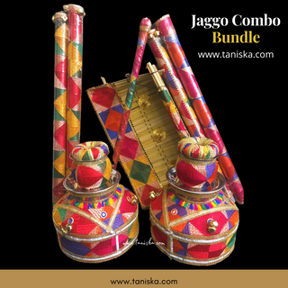 PRE-ORDER - New LED Jaggo Plus Chaj Set (with Bells/Ghungroo + LED Sticks) - Phulkari Print - Available for Pre-Order