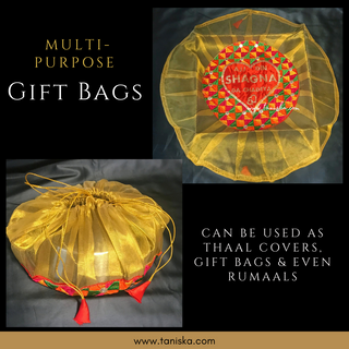 "Aaj Din Shagna Da Chadeya" - 1 Phulkari Multi-Purpose DORI RUMAL (Gift Bag, Thaal Cover, Potli Bag - Perfect for: Indian Wedding, Shagan Ceremony, Chunni Charhana, Bridal Shower, Baby Shower, Maiyan, Weddings, Favors, Shaadi, Walima
