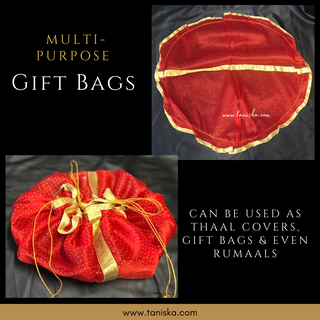1 Red Multi-Purpose DORI RUMAL (Gift Bag, Thaal Cover, Potli Bag - Perfect for: Indian Wedding, Shagan Ceremony, Chunni Charhana, Bridal Shower, Baby Shower, Maiyan, Weddings, Favors, Shaadi, Walima)