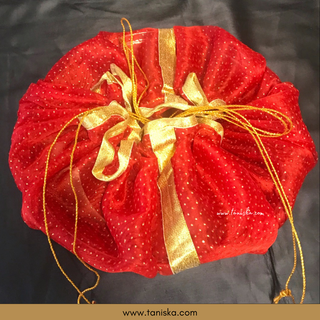 1 Red Multi-Purpose DORI RUMAL (Gift Bag, Thaal Cover, Potli Bag - Perfect for: Indian Wedding, Shagan Ceremony, Chunni Charhana, Bridal Shower, Baby Shower, Maiyan, Weddings, Favors, Shaadi, Walima)