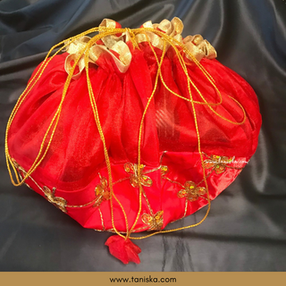 1 Red Multi-Purpose DORI RUMAL (Gift Bag, Thaal Cover, Potli Bag - Perfect for: Indian Wedding, Shagan Ceremony, Chunni Charhana, Bridal Shower, Baby Shower, Maiyan, Weddings, Favors, Shaadi, Walima)