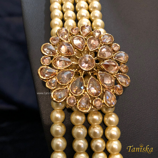 The Regent’s Bloom | Floral Medallion Pearl Mala | Antique Gold 4 Layered Pearl Mens / Groom Mala