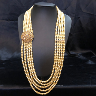 The Dynasty Circle | Grand Seven-Tier Pearl Mala | Antique Gold 5 Layered Pearl Mens / Groom Mala