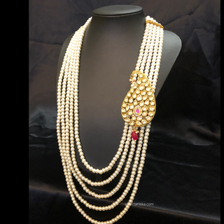 The Rajwada Sovereign | Grand Kundan & Gold Mala | Pearl White Kundan 5 Layered Mens / Groom Mala