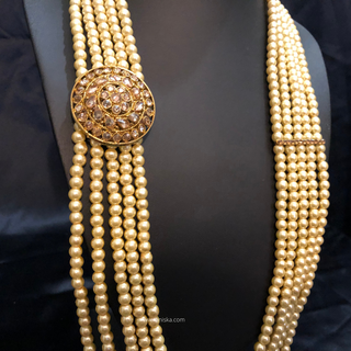 The Dynasty Circle | Grand Seven-Tier Pearl Mala | Antique Gold 5 Layered Pearl Mens / Groom Mala