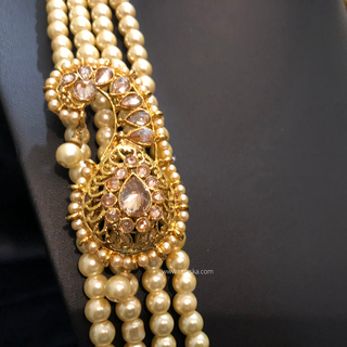 The Nobleman’s Strand | Multi-Layered Pearl Mala with Brooch | Antique Gold 4 Layered Pearl Mens / Groom Mala