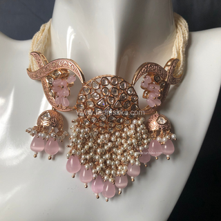 ARSHPREET Baby Pink Uncut-Kundan Necklace/Choker Set