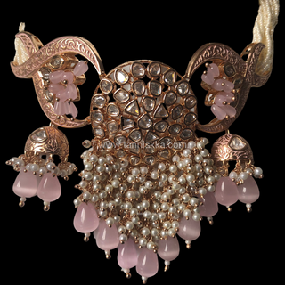 ARSHPREET Baby Pink Uncut-Kundan Necklace/Choker Set