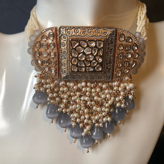 ISHANA Grey Uncut-Kundan Necklace/Choker Set