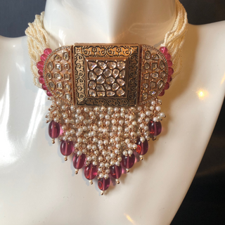 ISHANA Ruby Uncut-Kundan Necklace/Choker Set
