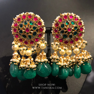 DEEPIKA Emerald Green / Hot Pink Pachi Kundan Necklace Set