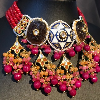 ZOYA Pink/Orange Combo Kundan Necklace Set