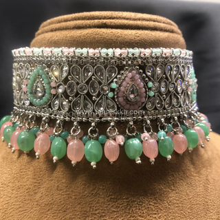 LIYANA Silver (Mint/Baby Pink) Necklace Set
