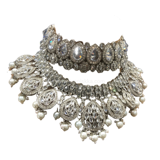 MISHKA Double Choker Necklace Set - Silver