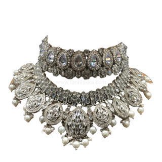 MISHKA Double Choker Necklace Set - Silver