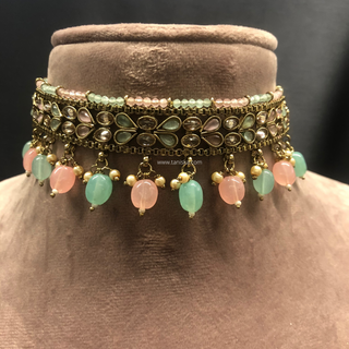 LIYANA Golden (Mint/Baby Pink) Necklace Set